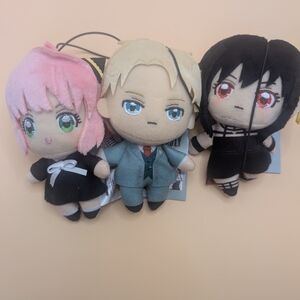 Anime Plush Doll Set - Pink, Black, Blue